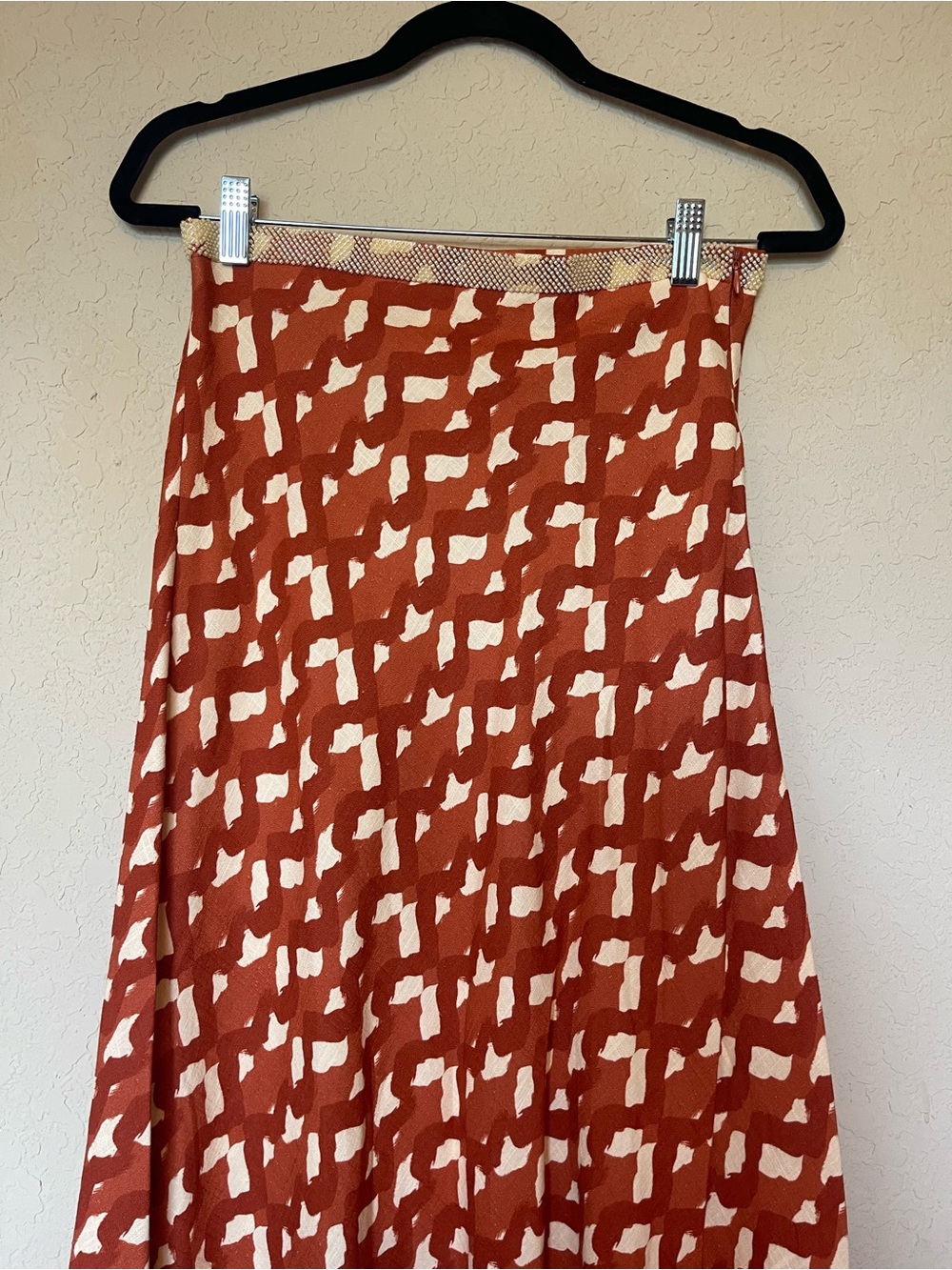 Zara Rust and Cream A-Line Abstract Print Skirt